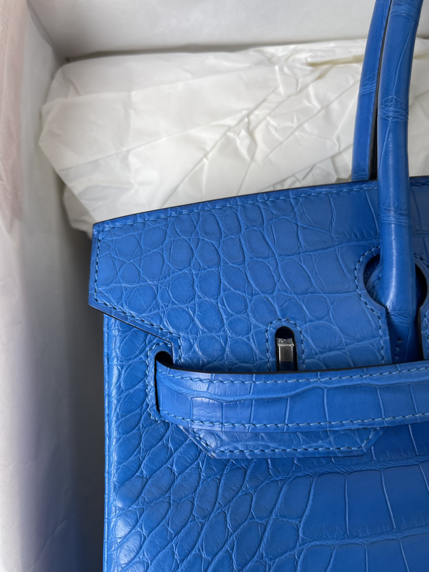 Hermes Birkin 30CM Handmade Bag In Blue Crocodile Niloticus Matte Skin